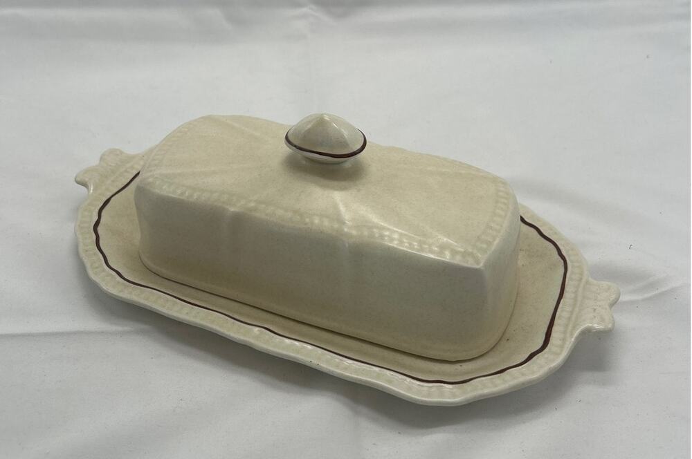 Kensington Staffordshire Ironstone Butter Dish Lid Tray Handcrafted England Vtg
